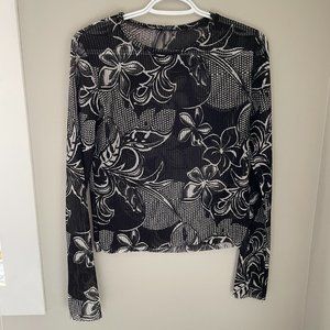 ZARA Floral Black Mesh Long Sleeve Top size Small